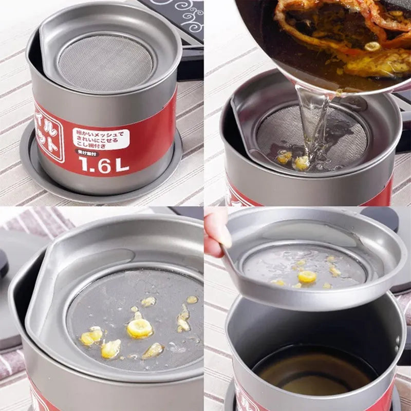 Stainless-Steel 1.5L Oil Filter Leakage Proof Kitchen Oil Tank