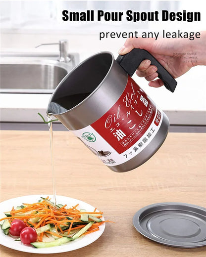 Stainless-Steel 1.5L Oil Filter Leakage Proof Kitchen Oil Tank